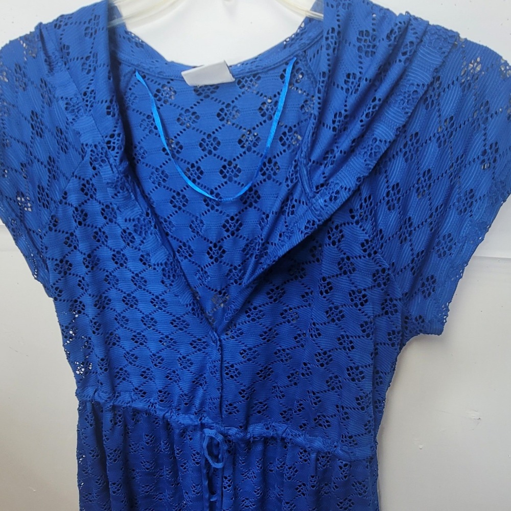 Profile by Gottex Swim Cover Up Women L Blue Hooded Lace Dress Cruise Boho Beach - Picture 5 of 10